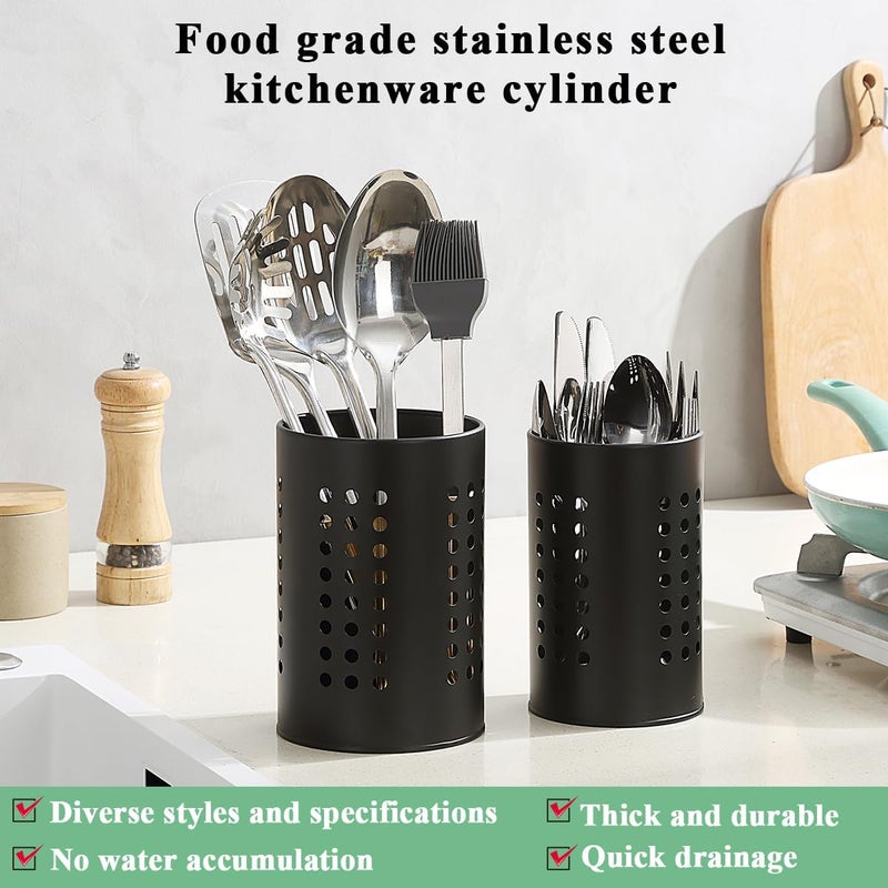 Berglander Kitchen Utensils Holder for Counter Top 2 Pieces, Black Stainless Steel Cutlery Holder, Kitchen Essentials Farmhouse Style Home Countertop Organizer - Image 3
